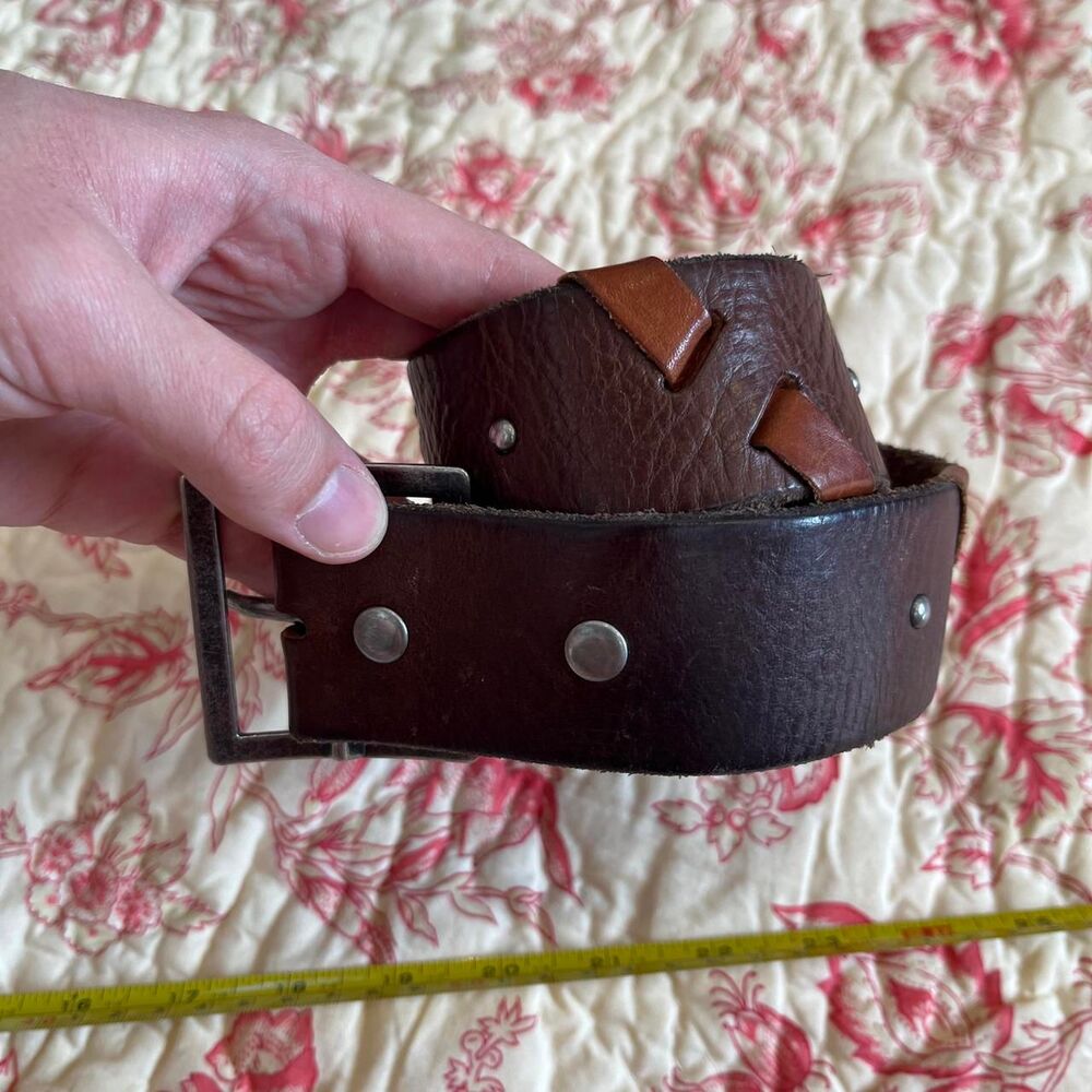 Vintage 90s Hollister Leather Weaved two tone Studded belt!